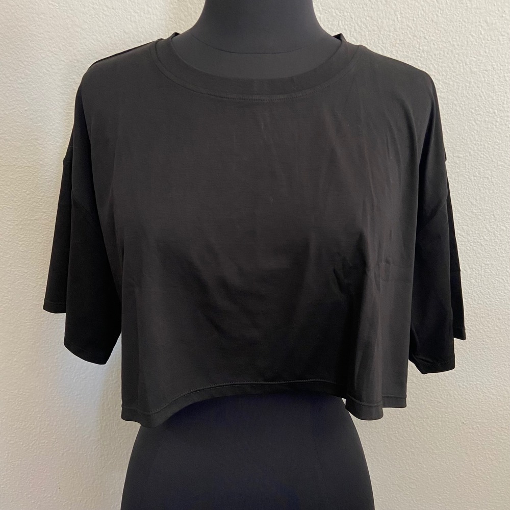 Anna-Kaci Crop Top Boxy Tee Short Sleeve Casual Black T-Shirt XL Activewear NEW
